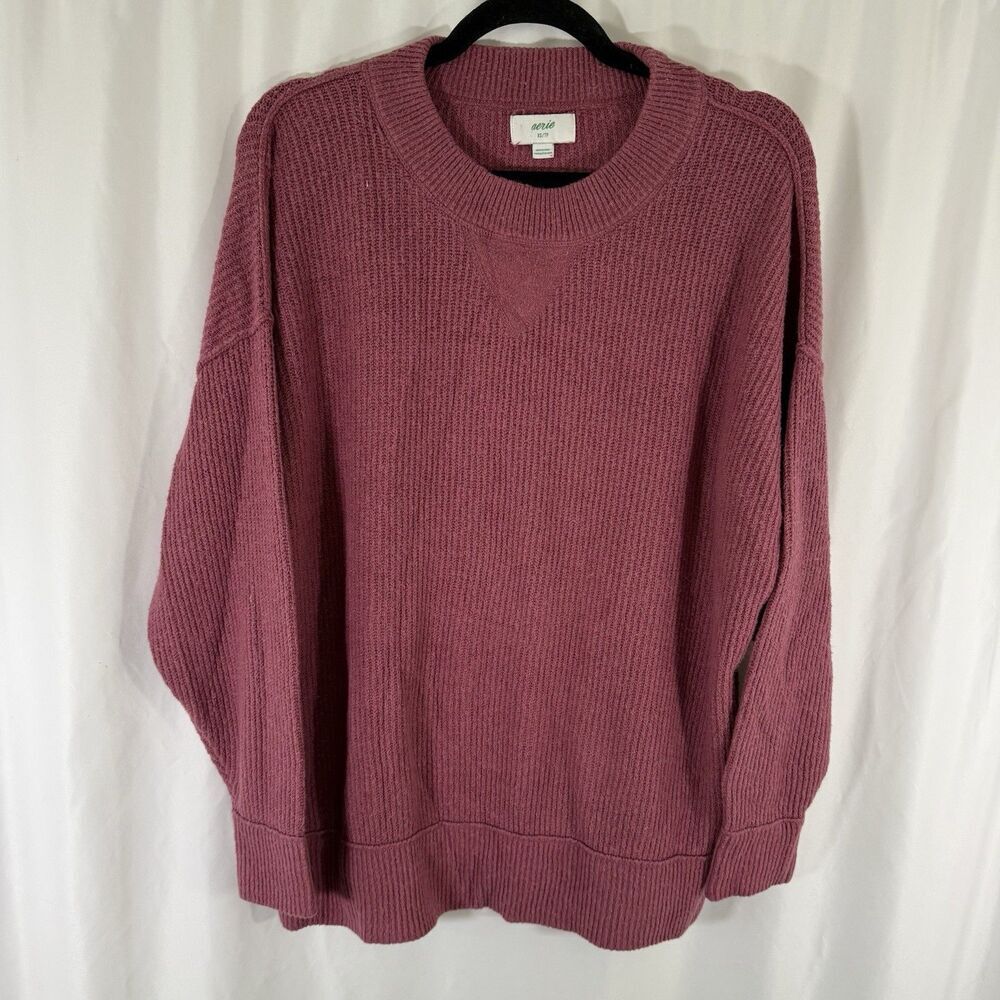 Aerie Sweater Women's XS Red Knit Long Sleeve Oversized Cotton Blend